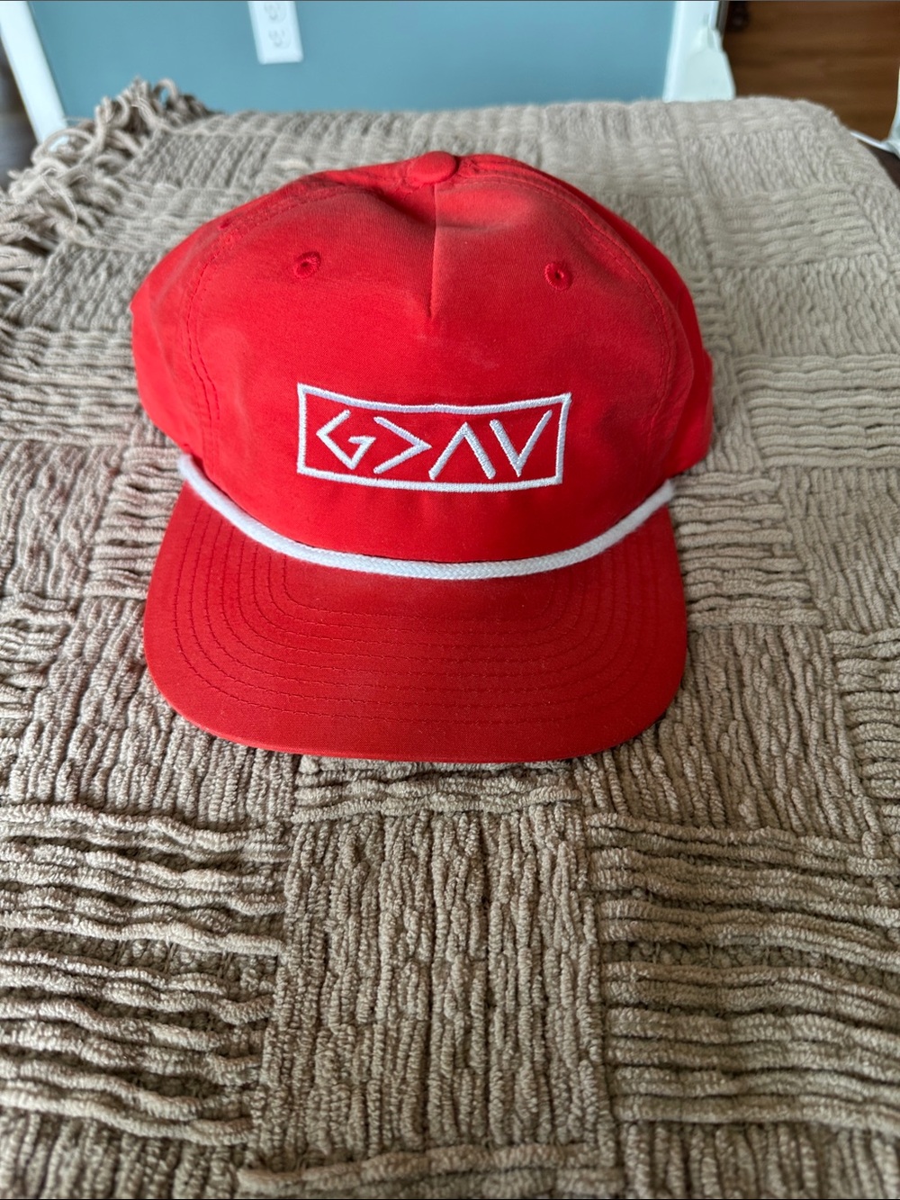 Red Baseball Cap with White Rope Trim